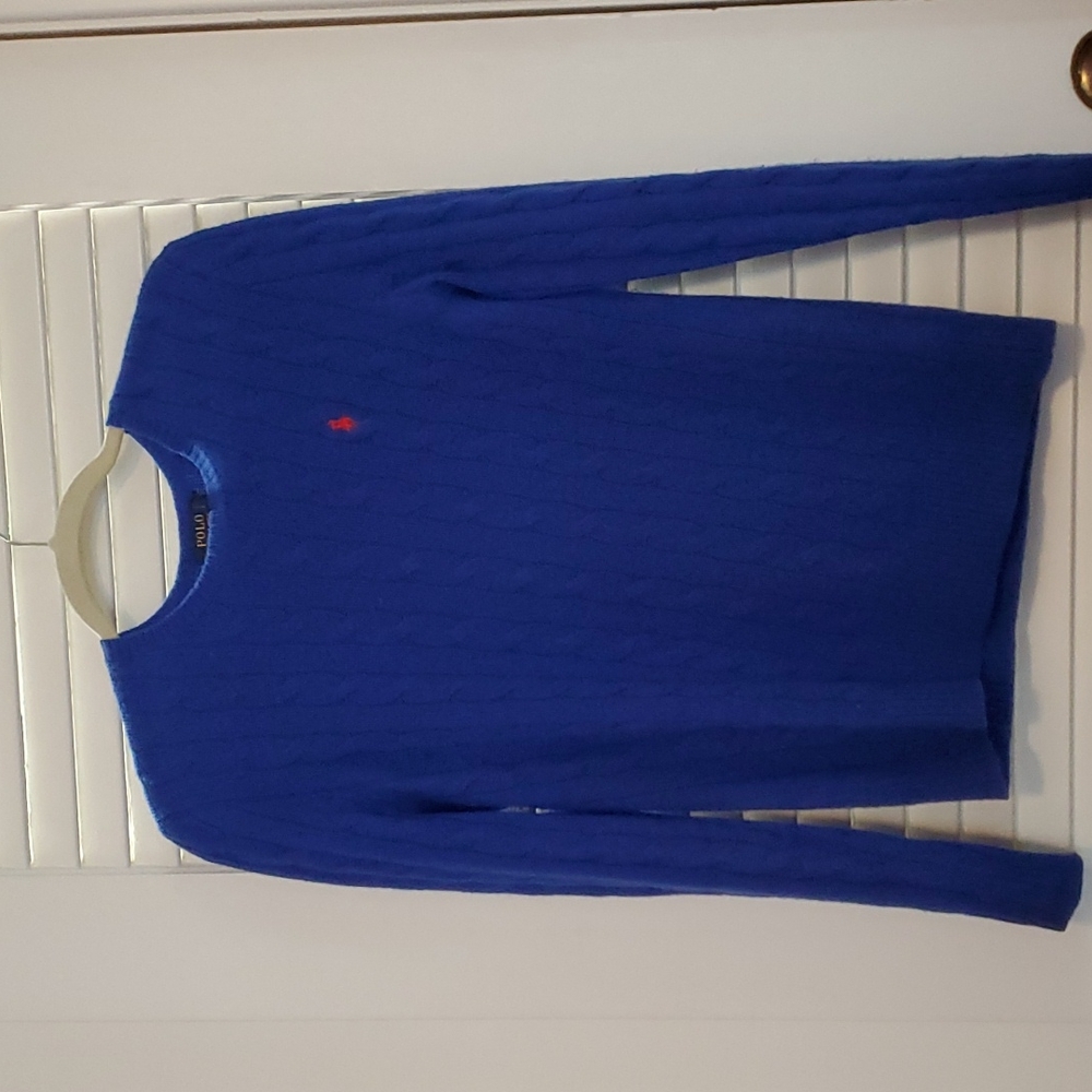 Cashmere blend Polo Ralph Lauren Blue Cableknit Crew neck sweater Sz M